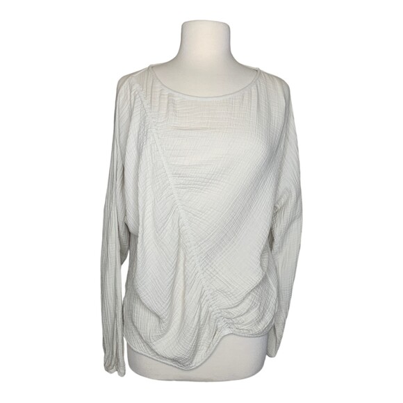 Raquel Allegra White Slubed Cotton Size 1 Women’s Oversized Boho Pullover Top - Picture 2 of 8